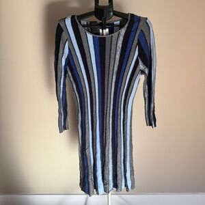 ECI New York Women's Size Large Blue‎ Gray Black Striped Knit Sweater Dress